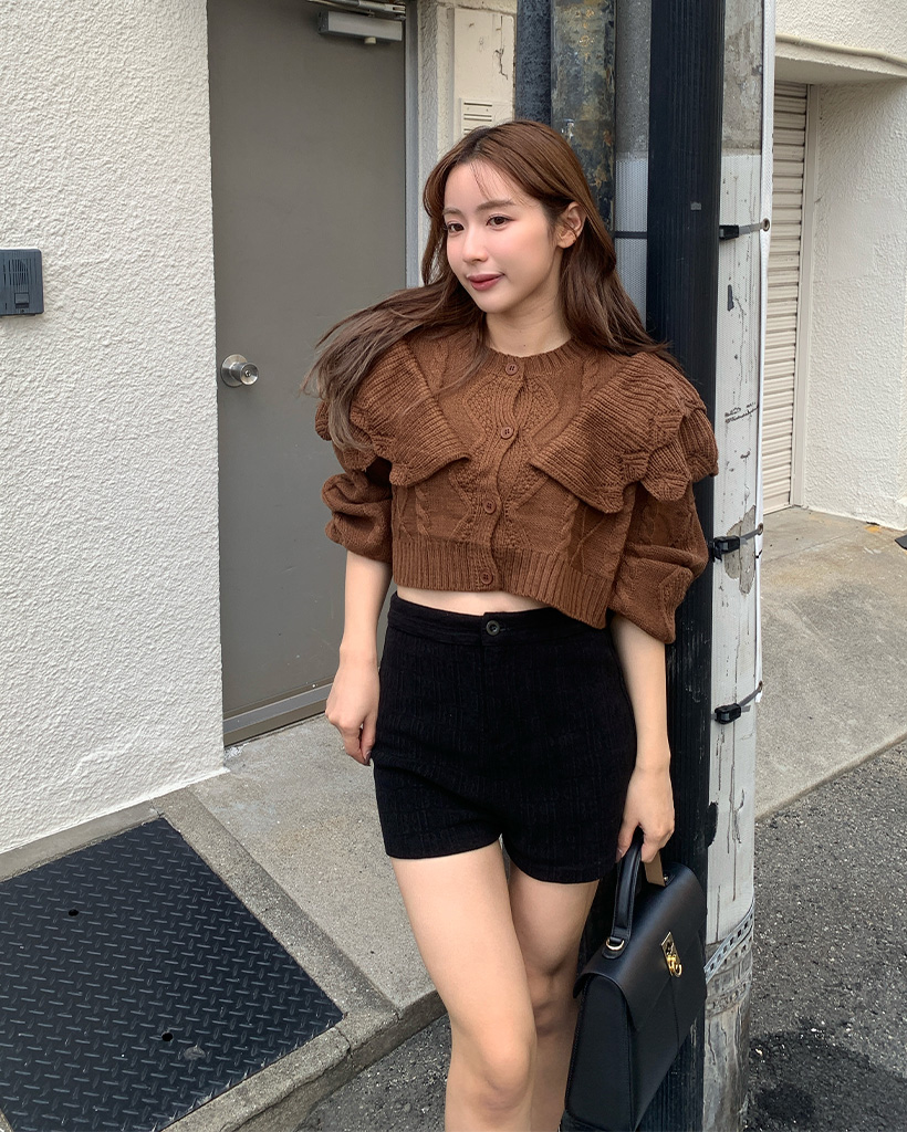 フリルニットクロップカーディガン | ファッション通販サイト NUGU