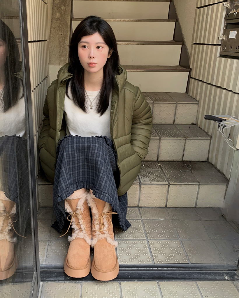 スエードファーポイントレースアップブーツ