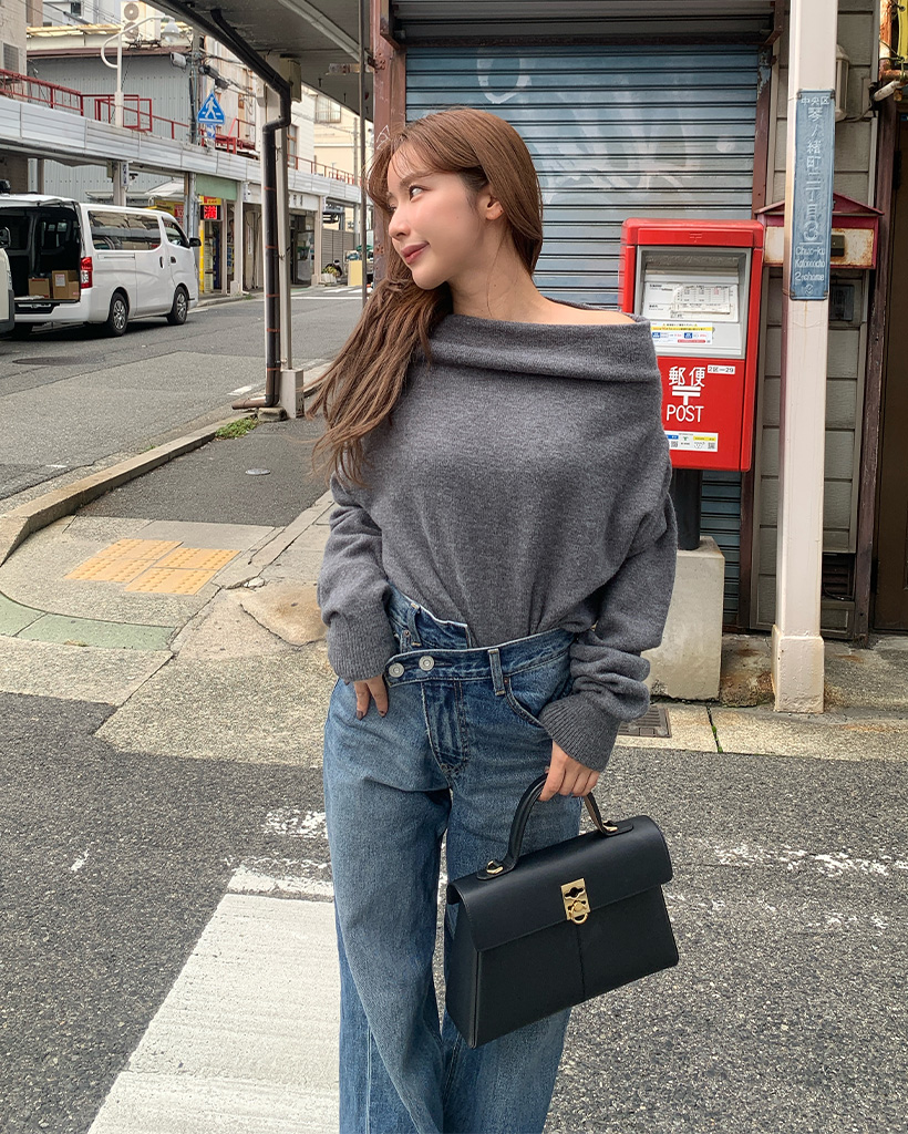 シンプルオフショルダー長袖ニット | ファッション通販サイト NUGU