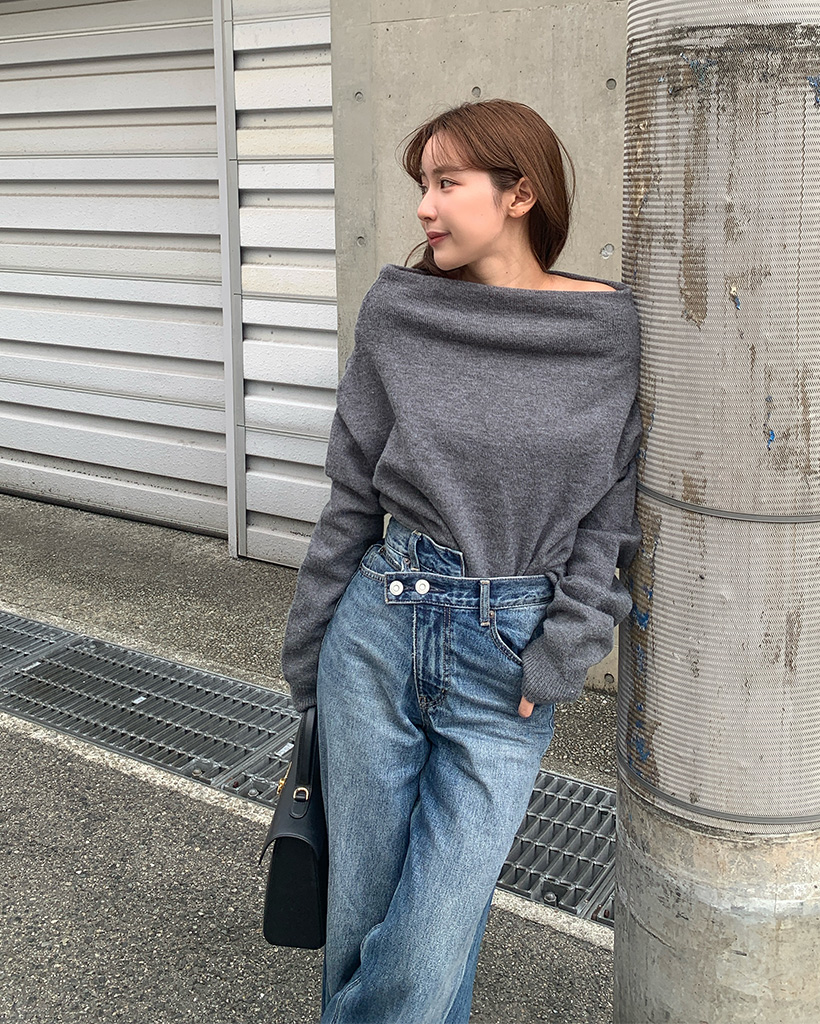 【冬色ページ】 シンプルオフショルダー長袖ニット | ファッション通販サイト NUGU