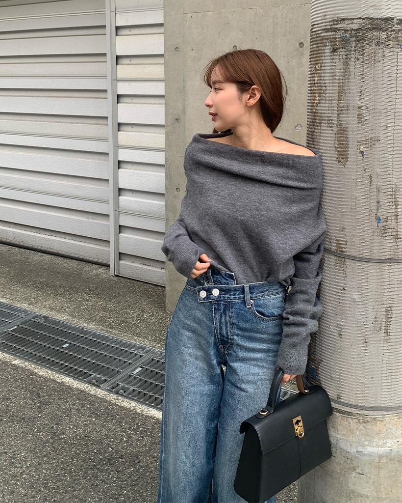 シンプルオフショルダー長袖ニット | ファッション通販サイト NUGU