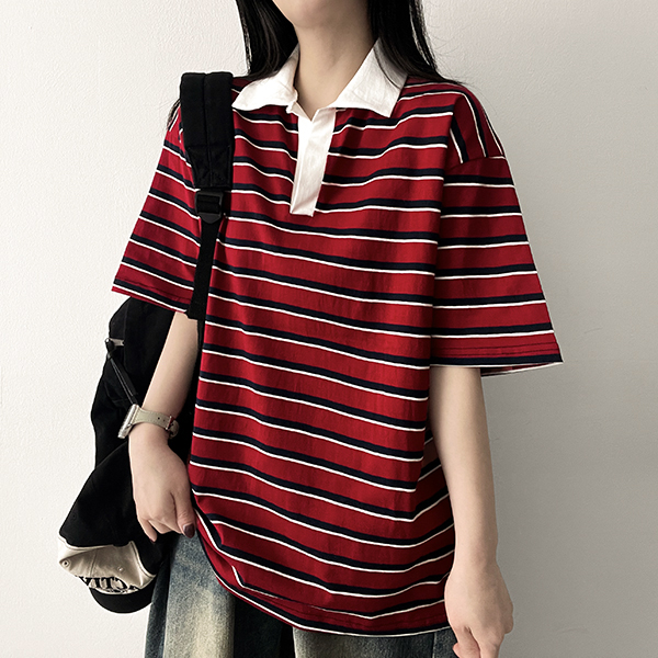 SHUSHU/TONG ストライプ 半袖ポロシャツ サイズ6 SHUSHU/TONG ストライプ 半袖ポロシャツ サイズ6