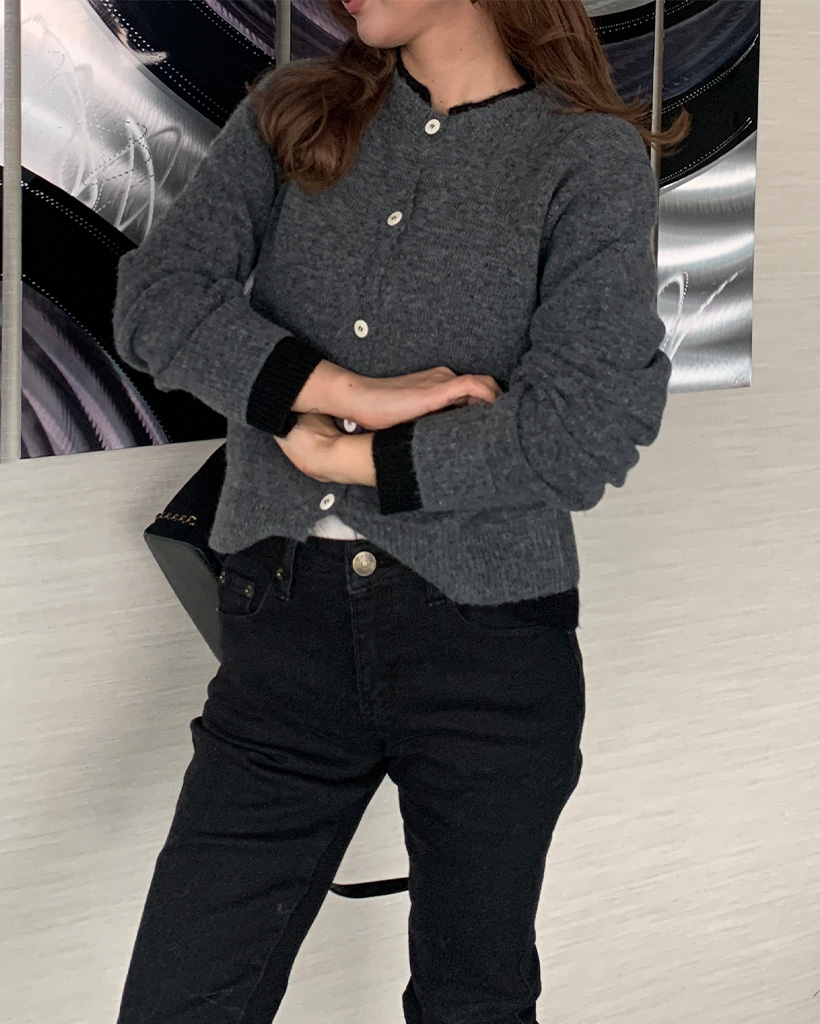 レイヤードバイカラーラウンドカーディガン