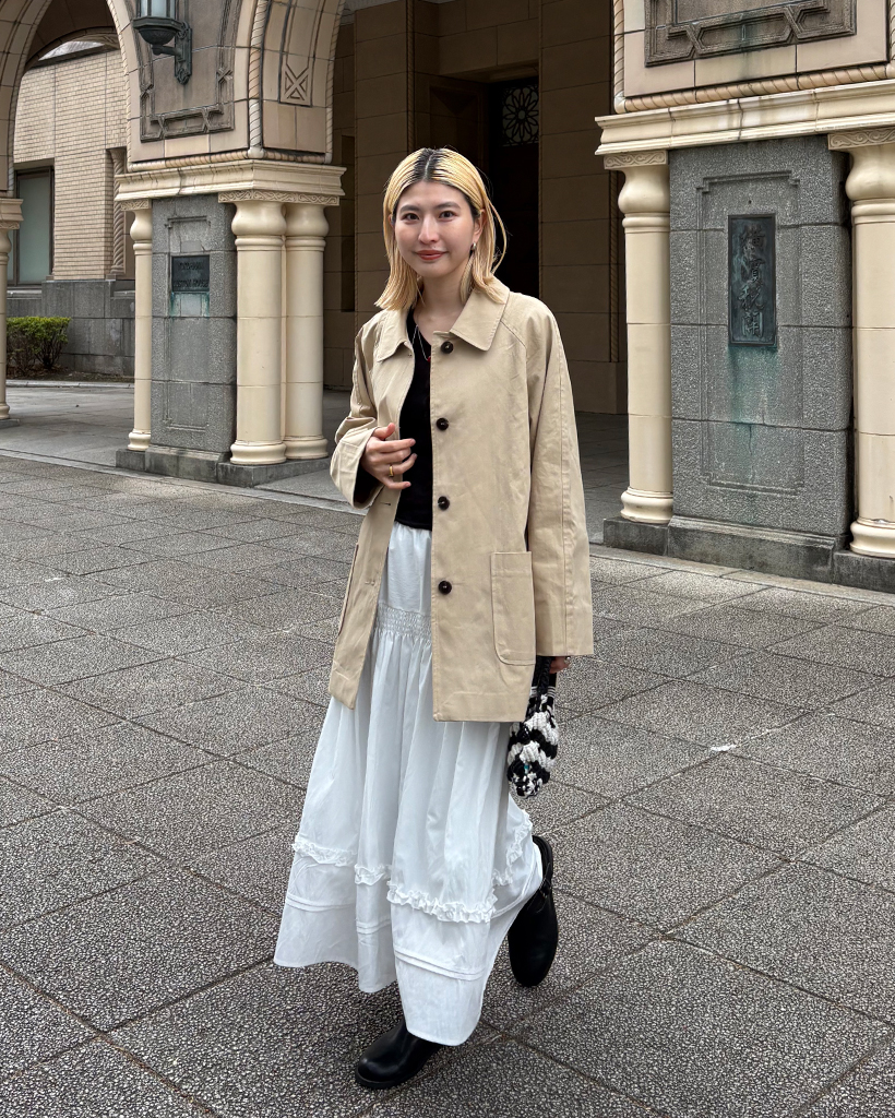 スクエアポケットシングルハーフトレンチコート