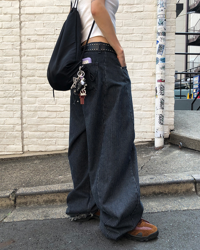ストライプ ガウチョパンツ コットン混紡 ストライプワイドコットンパンツ | ファッション通販サイト NUGU