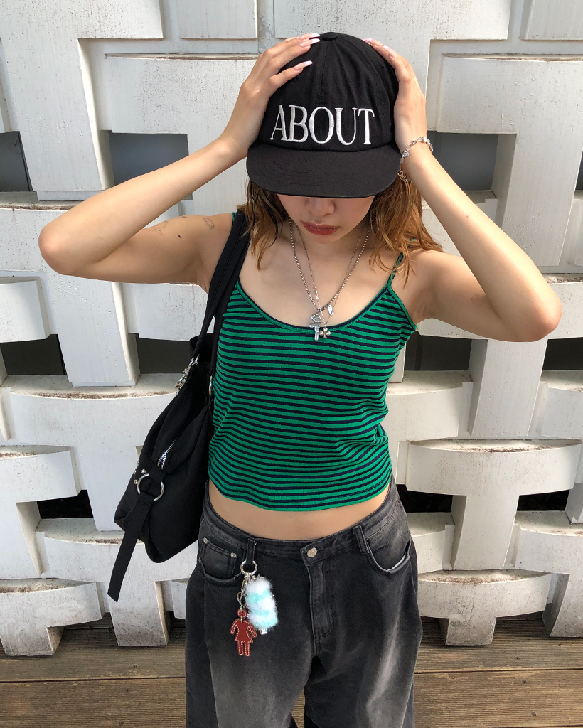 新品未使用　45r Mキャミ　ボーダーネイビー レディース キャミソール 大きいサイズ ニットキャミ ボーダー柄