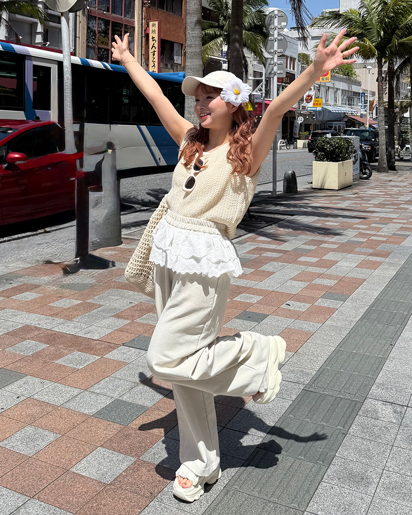 パンチングレースレイヤードワイドパンツ | ファッション通販