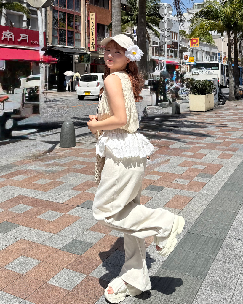パンチングレースレイヤードワイドパンツ | ファッション通販