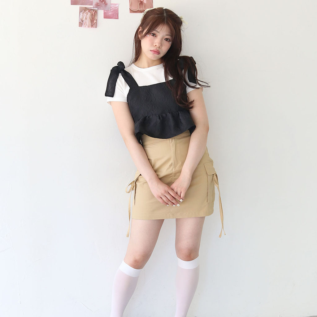 新品 アイボリー リボン ビジュー ペプラム キャミ ビスチェ M me eme リベリー Riberry フラワー刺繍ペプラムシアーキャミソール