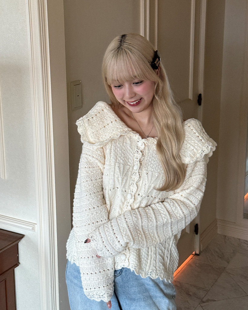 パンチングビックカラーニットカーディガン | ファッション通販サイト NUGU