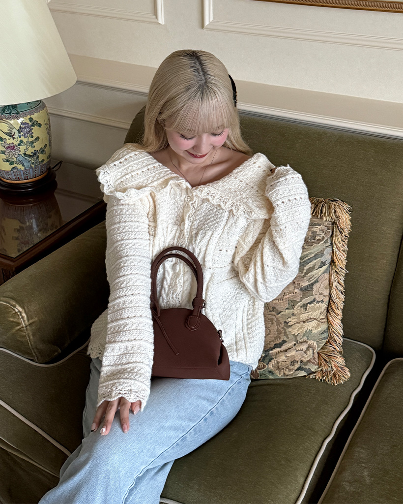 パンチングビックカラーニットカーディガン | ファッション通販サイト NUGU