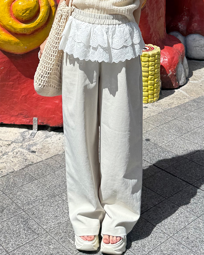 パンチングレースレイヤードワイドパンツ | ファッション通販