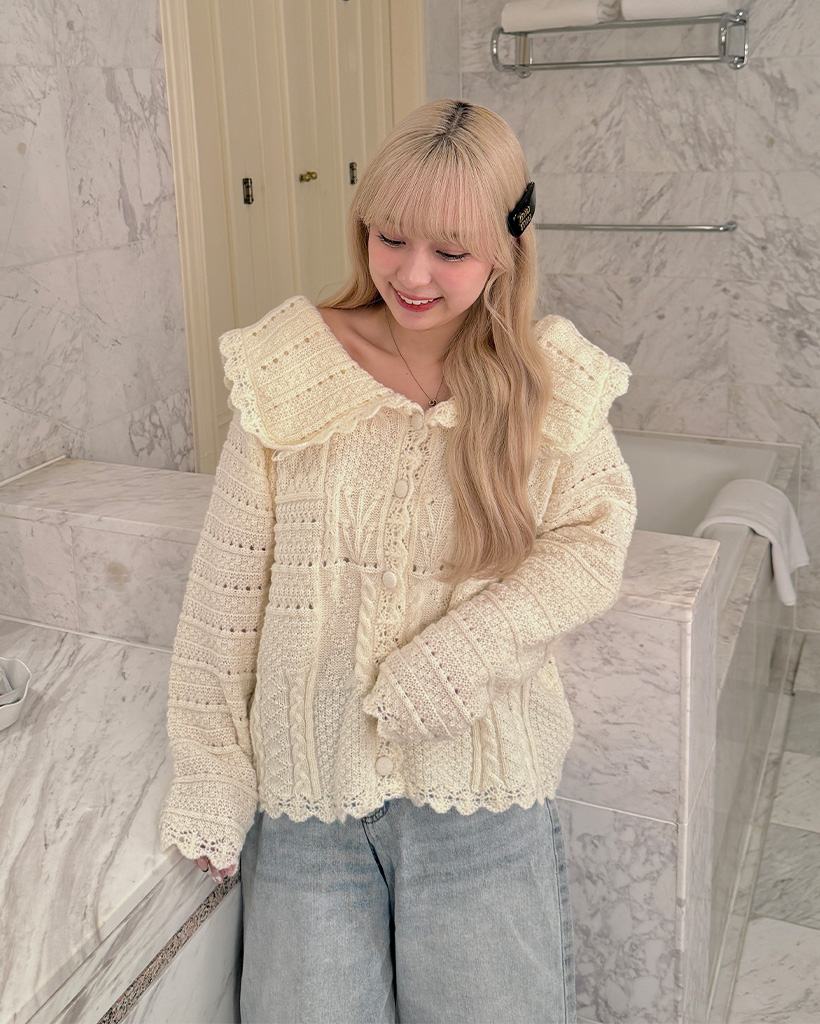 パンチングビックカラーニットカーディガン | ファッション通販サイト NUGU