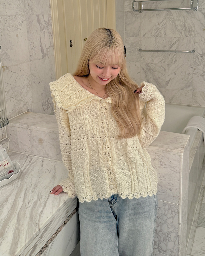 パンチングビックカラーニットカーディガン | ファッション通販サイト NUGU