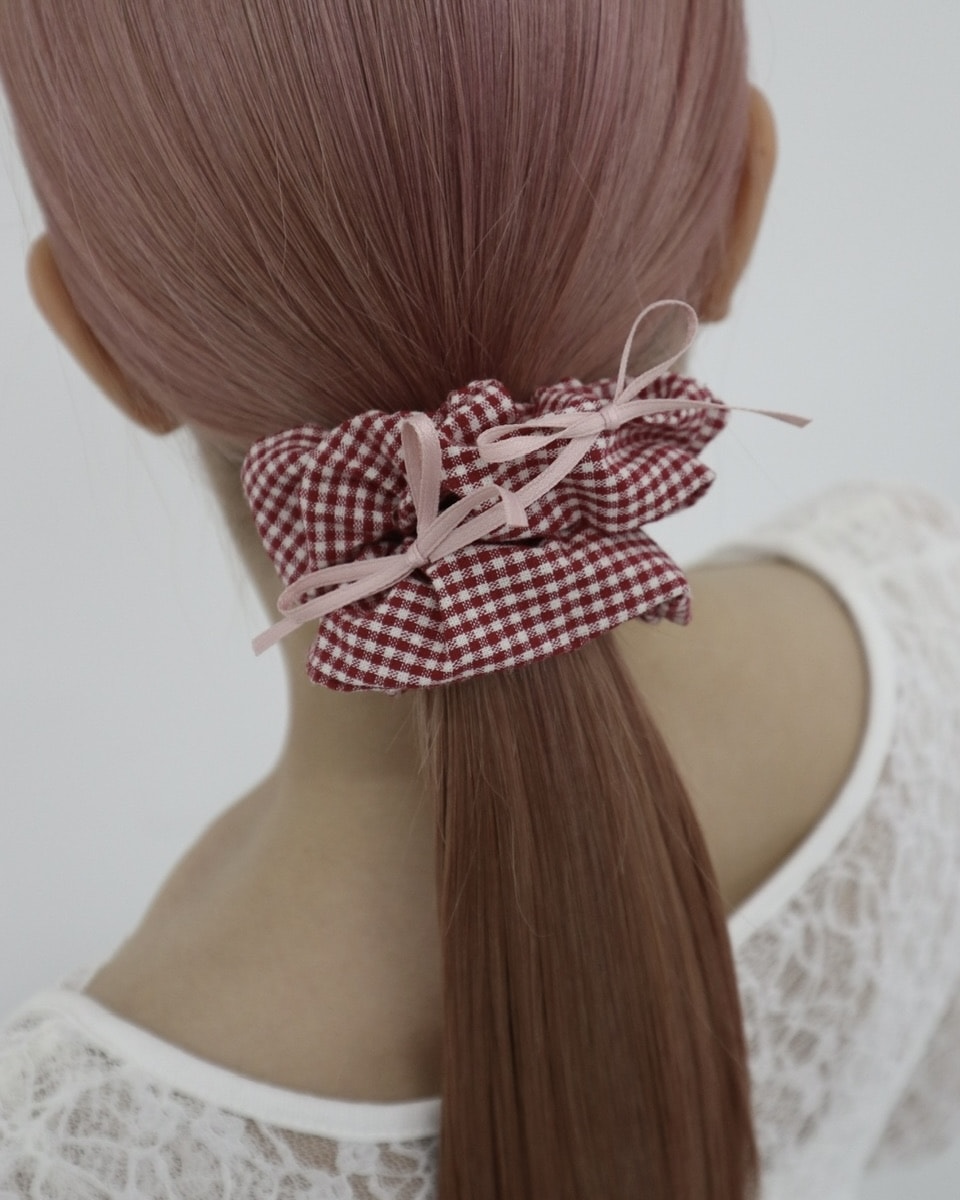 ★新品　CHANEL シュシュ　ヘアバンド　チェック　ドット　レア CHANEL チェック柄 シルク風ヘアアクセサリー シュシュ - メルカリ