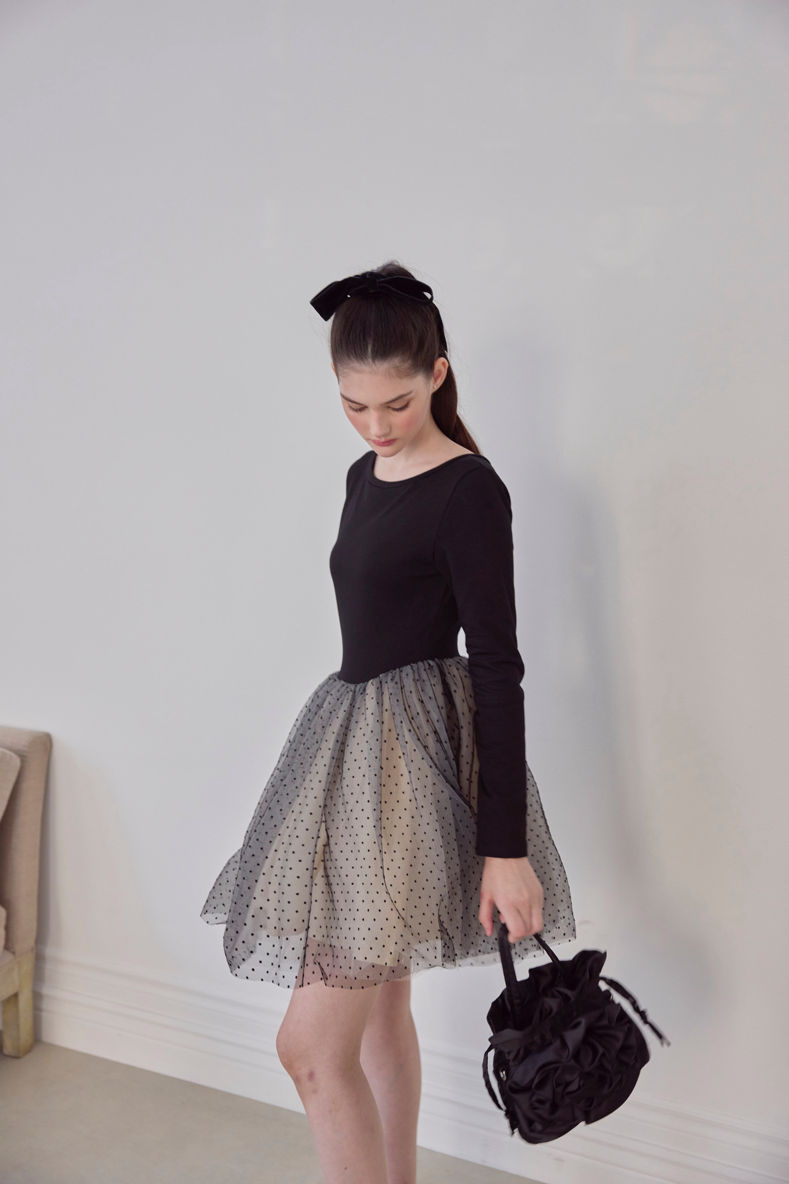 Ballerina dot tulle docking one piece | ファッション通販サイト NUGU