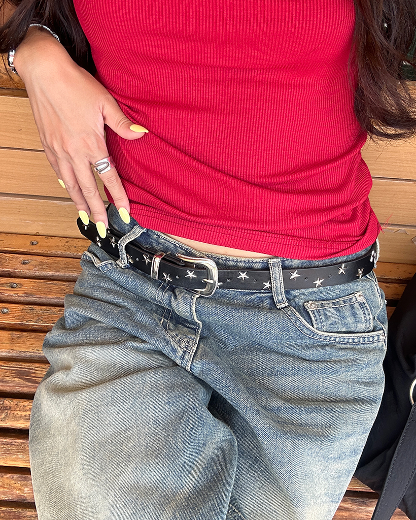 DOCUSスタッズベルト スクエアバックルスタースタッズベルト | ファッション通販