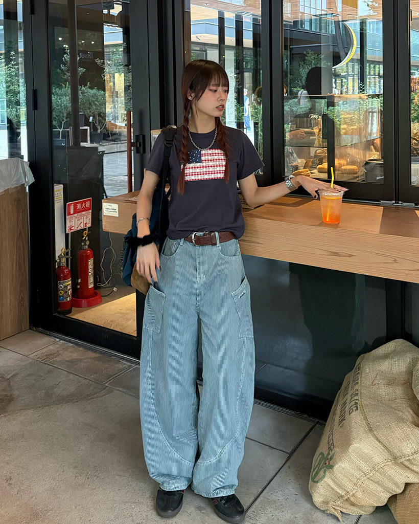 nuguストライプ ワイドパンツ ネイビー ワイドストライプパンツ | ファッション通販サイト NUGU