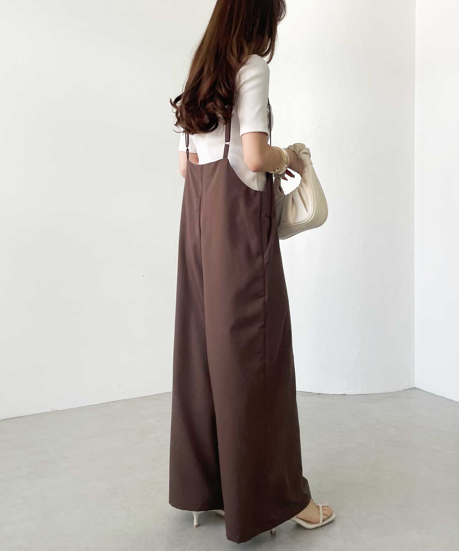 ベージュ サロペット フリーサイズ Re:EDIT サロペット オーバーオール 「低身長/高身長サイズ有