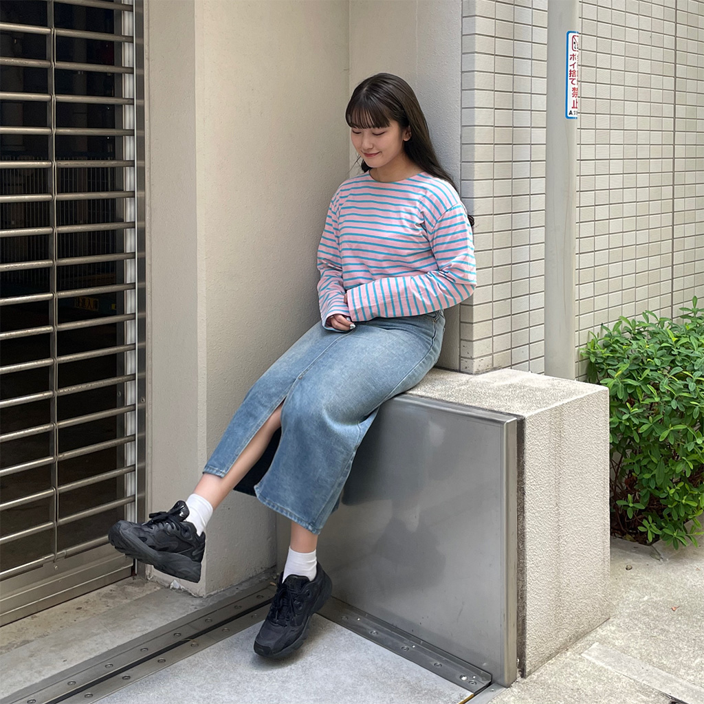 フロントスリットロングデニムスカート | ファッション通販