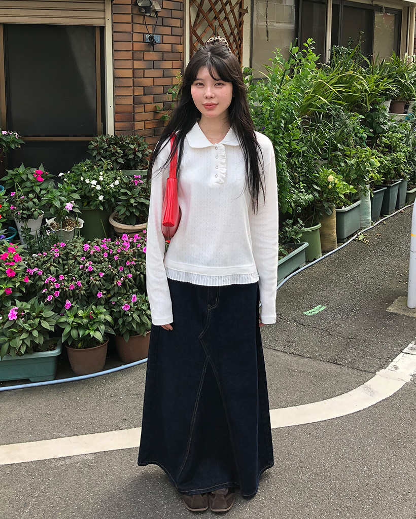 OHESHIO X sep19] round collar frill long t-shirt (white