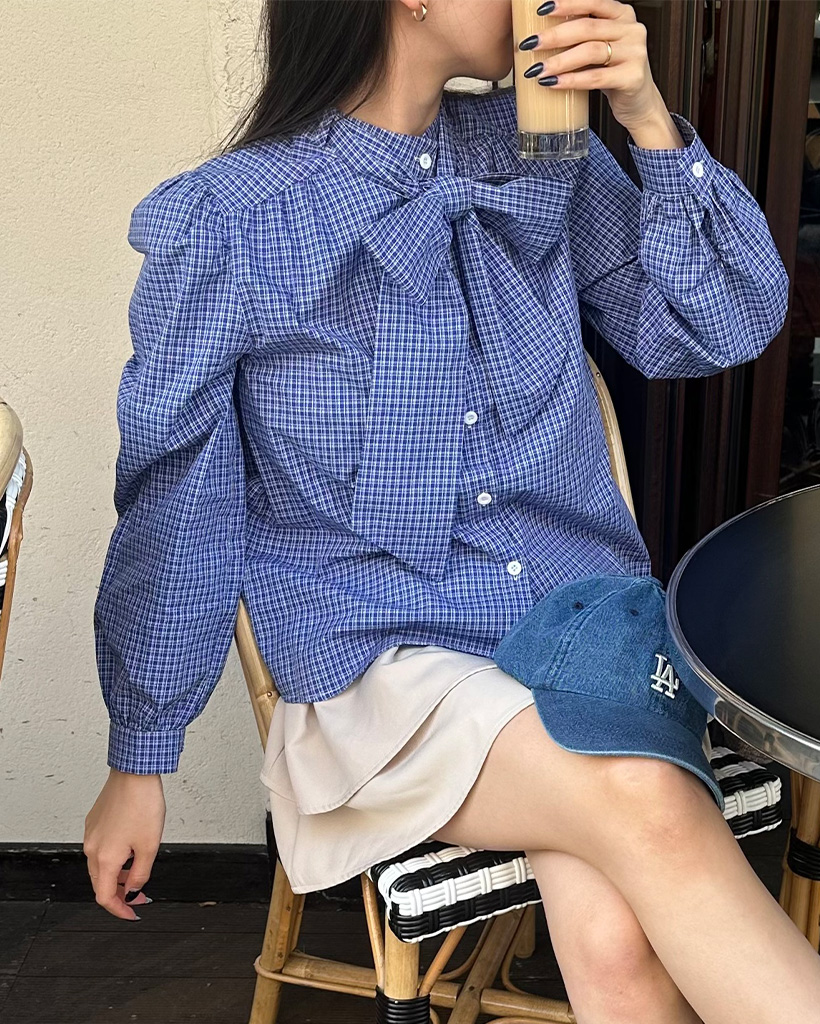 [秋再入荷]ハイネックリボンタイシャツ