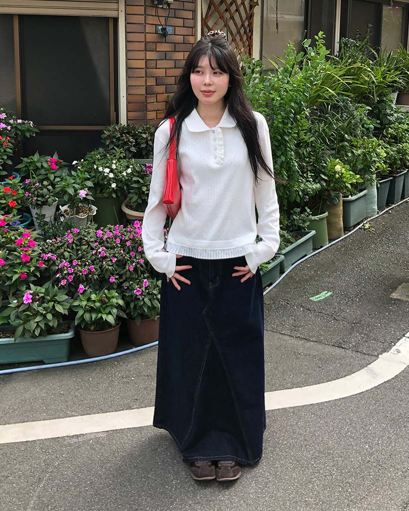 OHESHIO X sep19] round collar frill long t-shirt (white