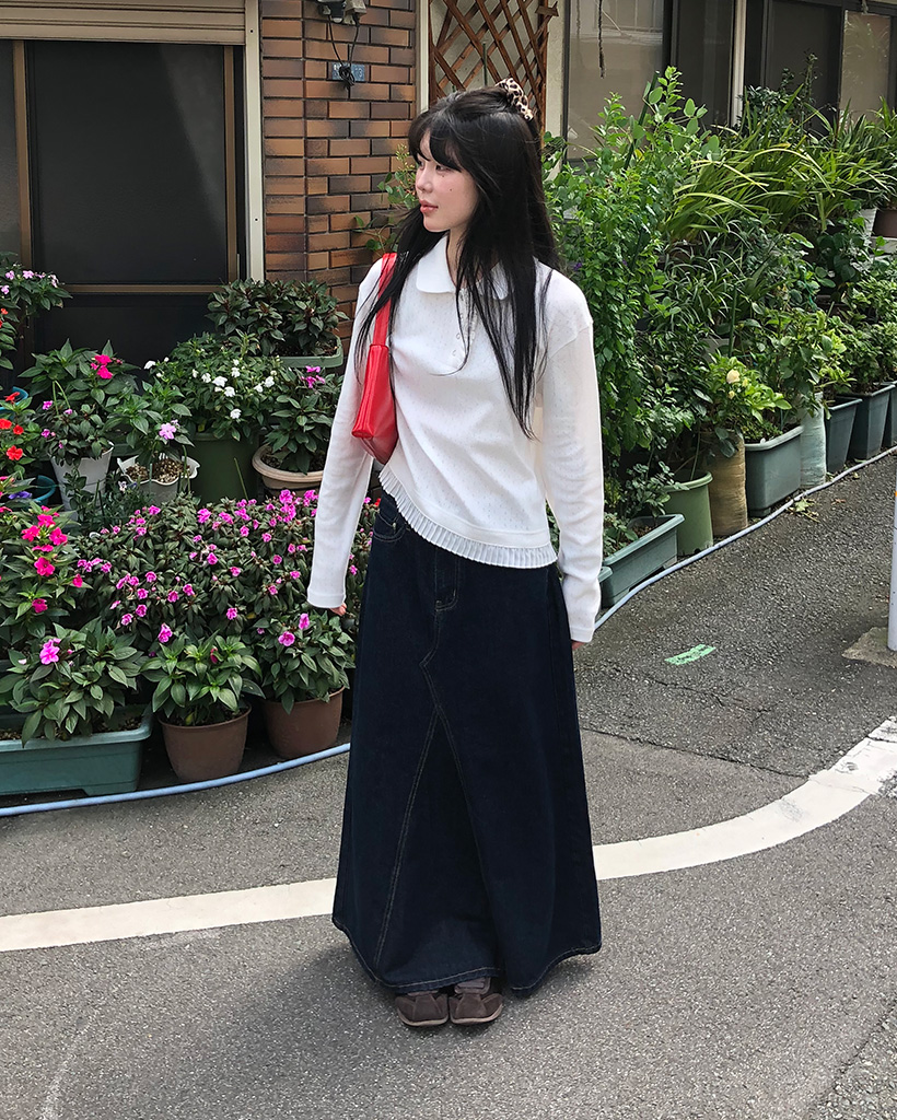 トップス oheshio round collar frill long t-shirt OHESHIO X sep19] round collar frill long t-shirt (white