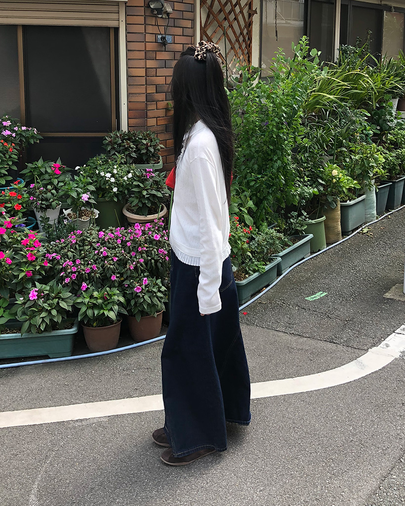 OHESHIO X sep19] round collar frill long t-shirt (white