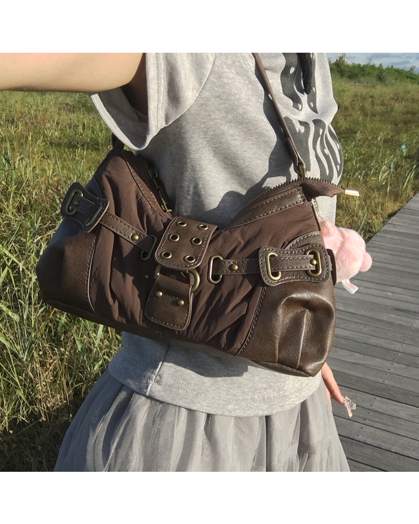 レザーナイロンミックスベルトショルダーバッグ | ファッション通販