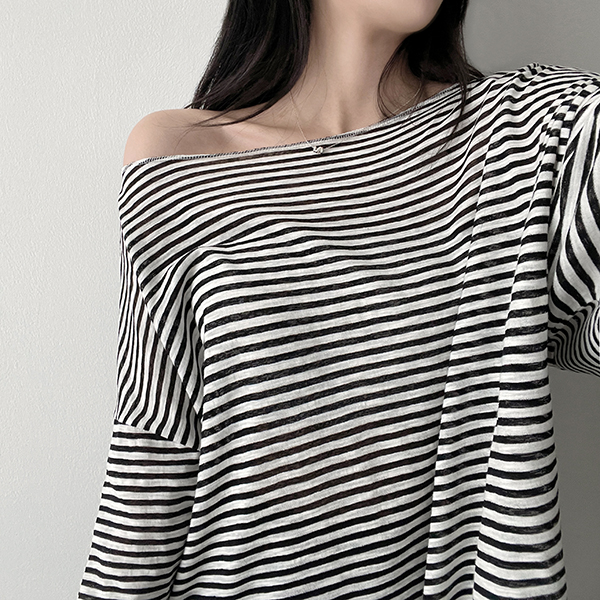 ボートネックストライプボーダー長袖Tシャツ | ファッション