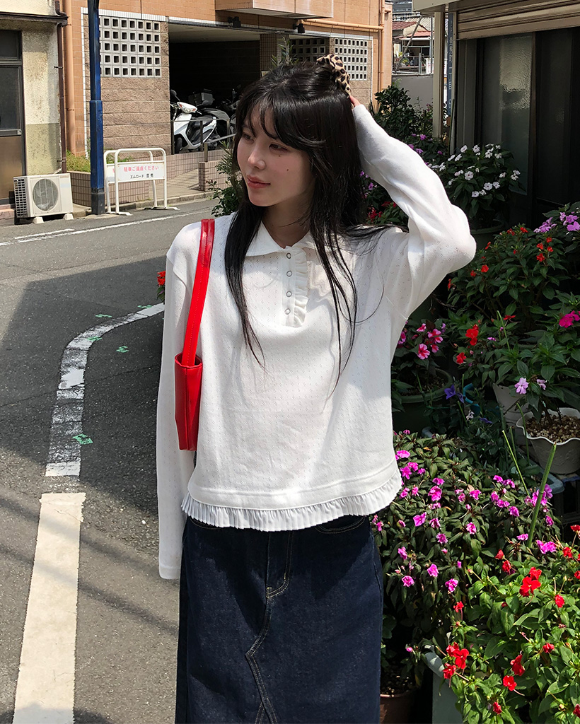 OHGA RUFFLE SHOULDER ホワイト OHGA】新品未使用 RUFFLE SHOULDERホワイト