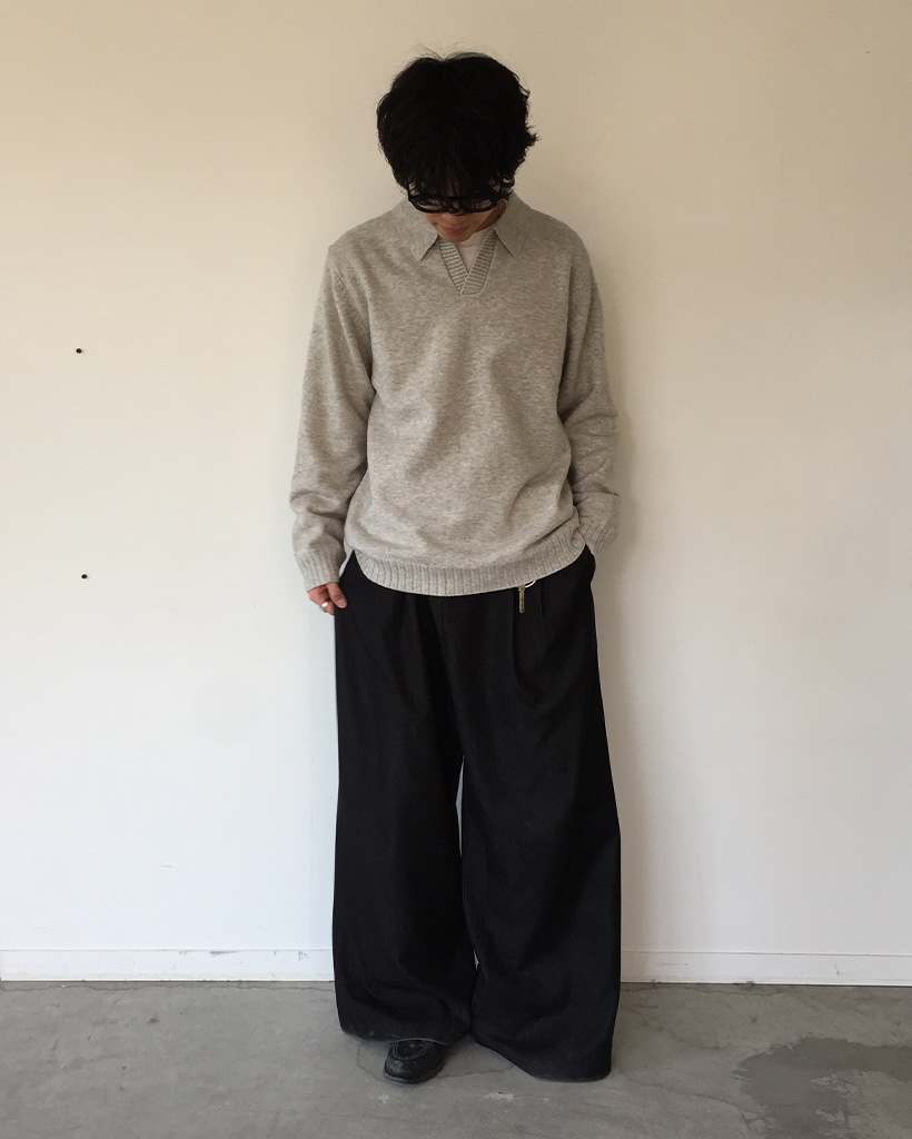 unisex) ダブルウエストユニークワイドスラックス