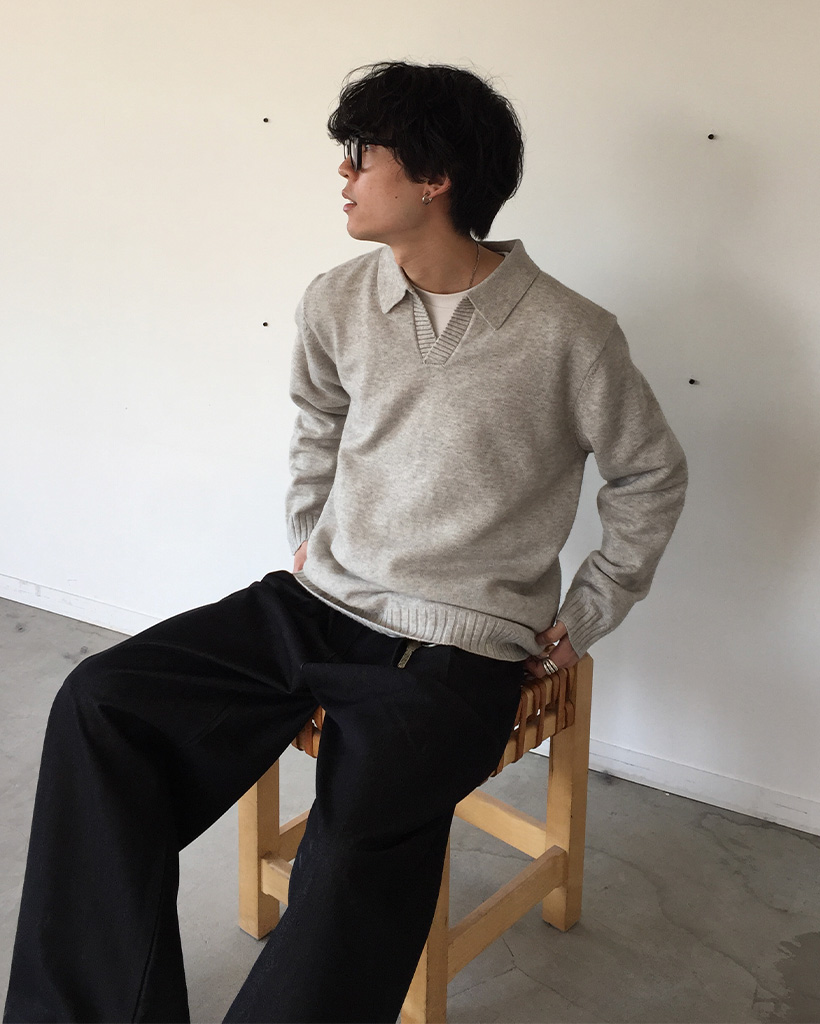 ユニセックス)オープンカラーニット | ファッション通販サイト NUGU