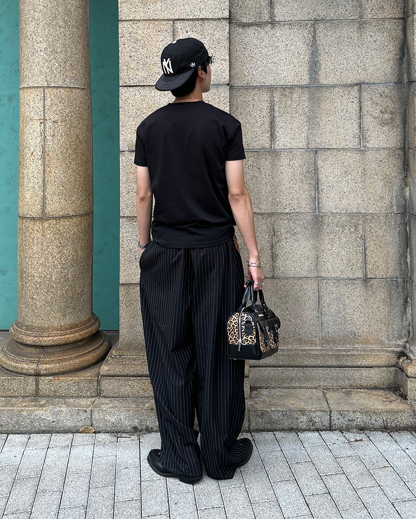 1chaku. スラックス パンツ ストライプワイドスラックス