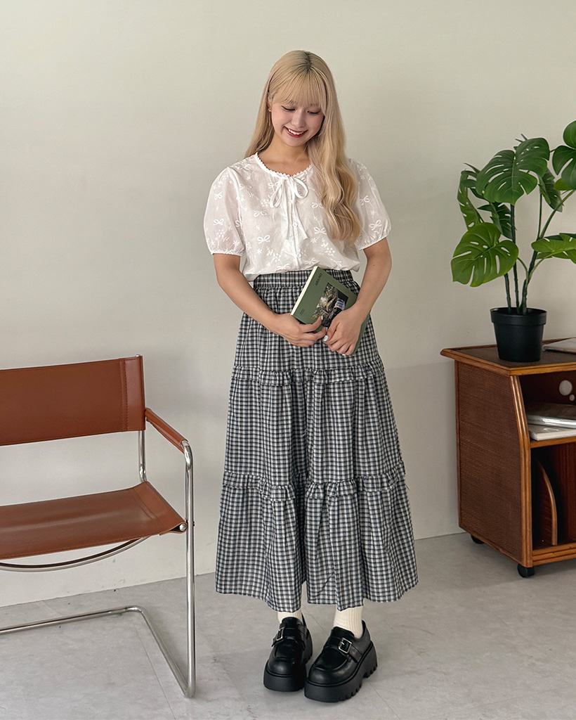 チェックティアードロングスカート | ファッション通販サイト NUGU