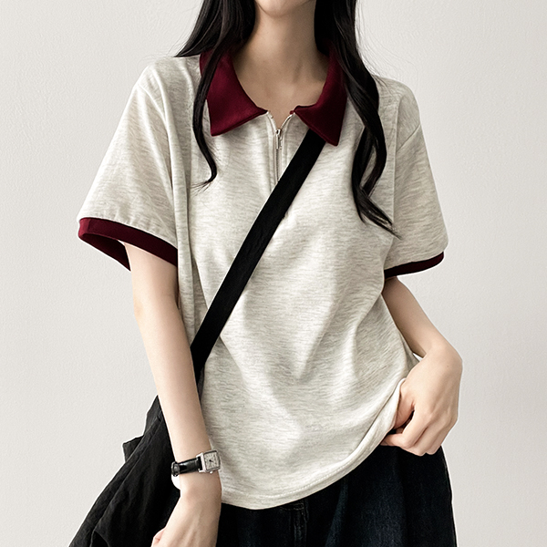 バイカラーハーフジップ半袖ポロシャツ(3color) | ファッション