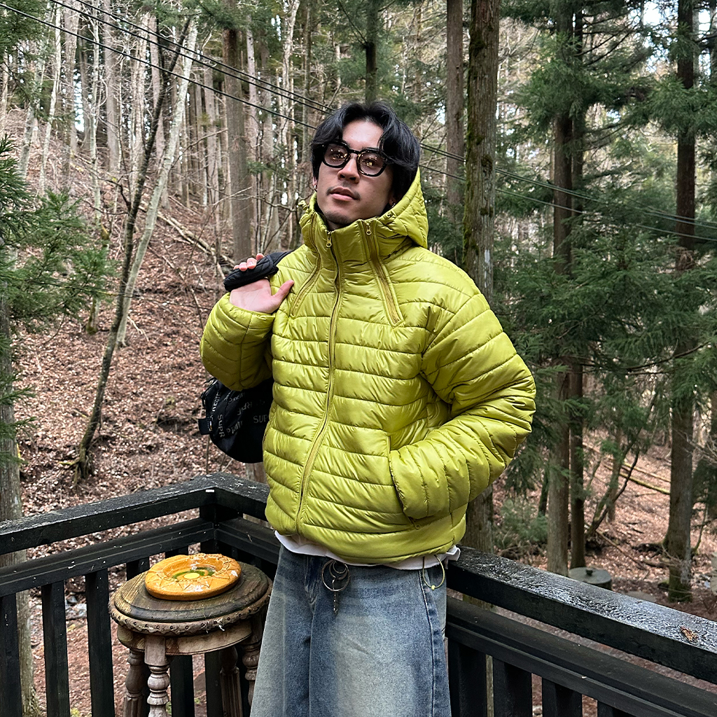 ハイネックフードパディングジャンパー