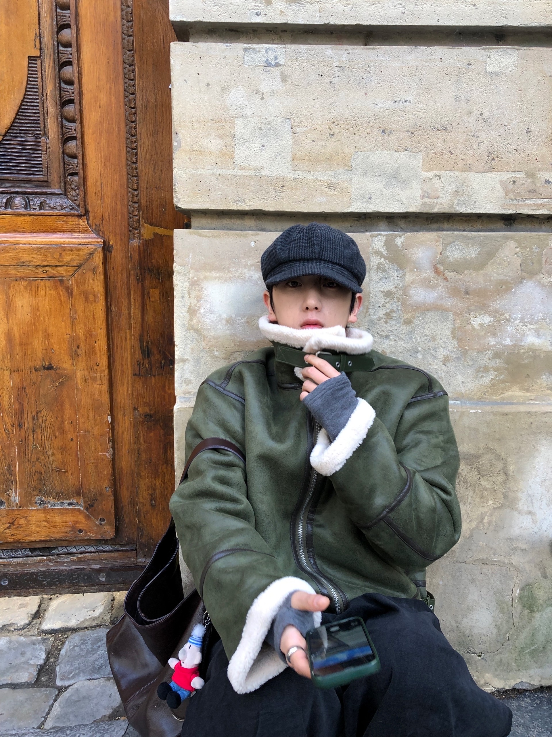 (2color)クロップド丈レザームートンコート