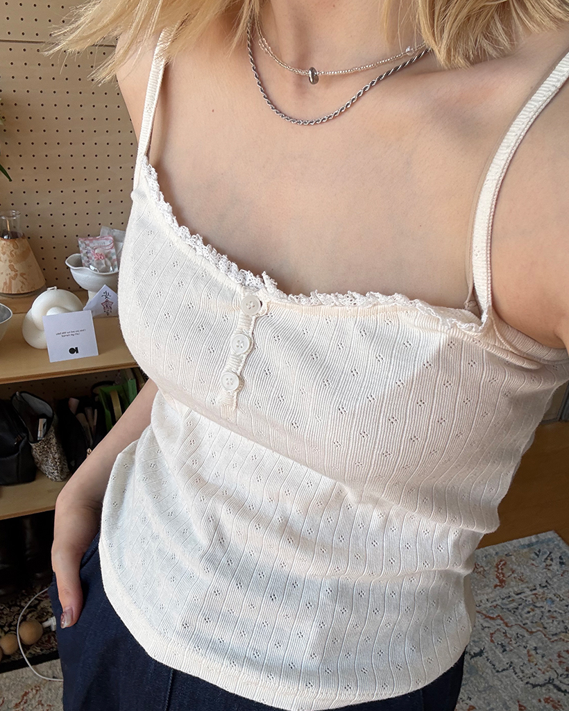 レースヘンリーネックポワンテルキャミソール