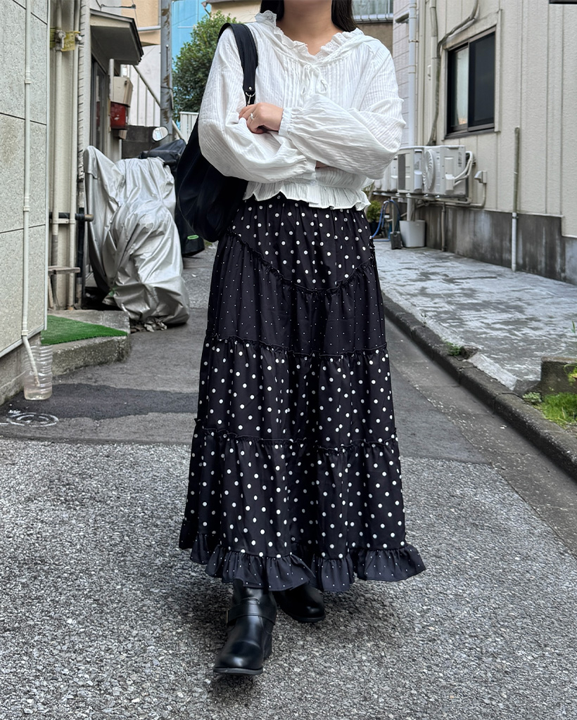 ドットフリルロングスカート | ファッション通販サイト NUGU