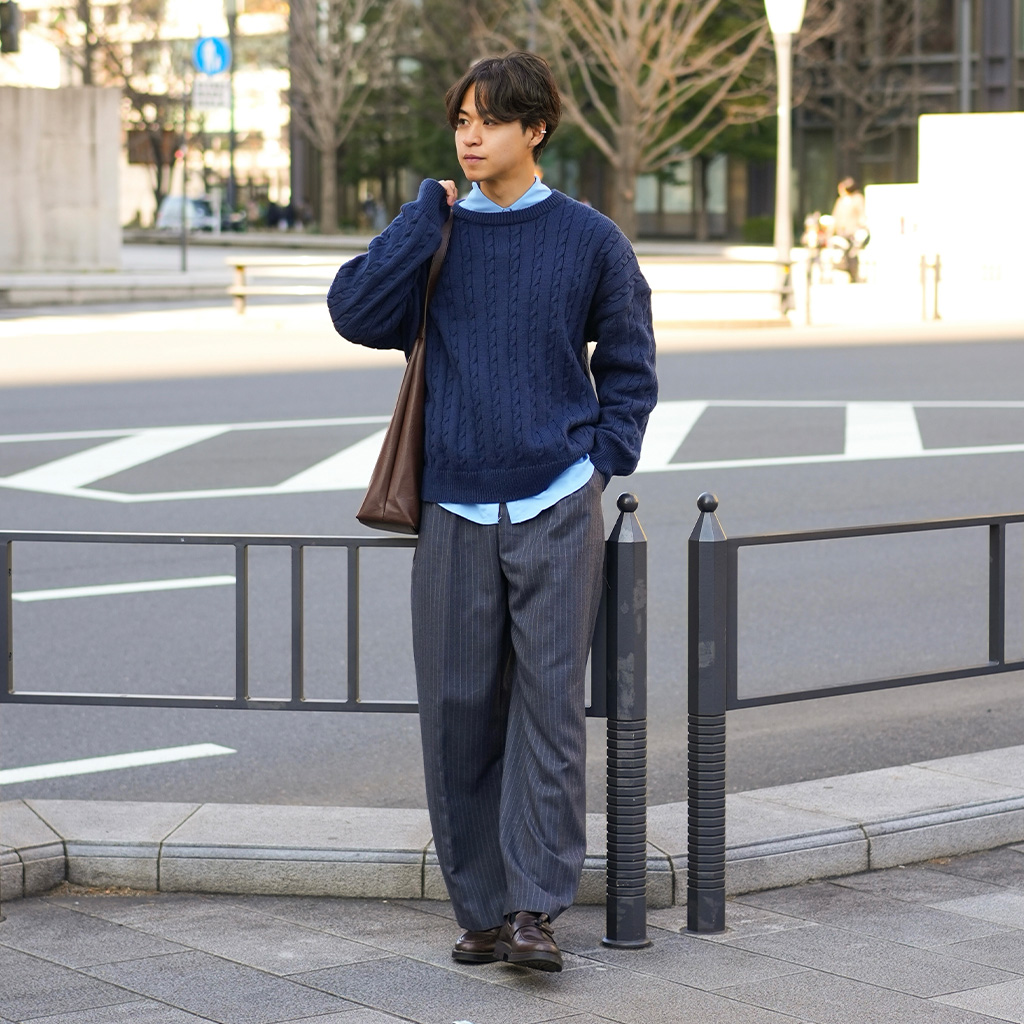 濃紺ストライプスラックス　XS THREE FIFTY STANDARD スラックス パンツ THREE FIFTY