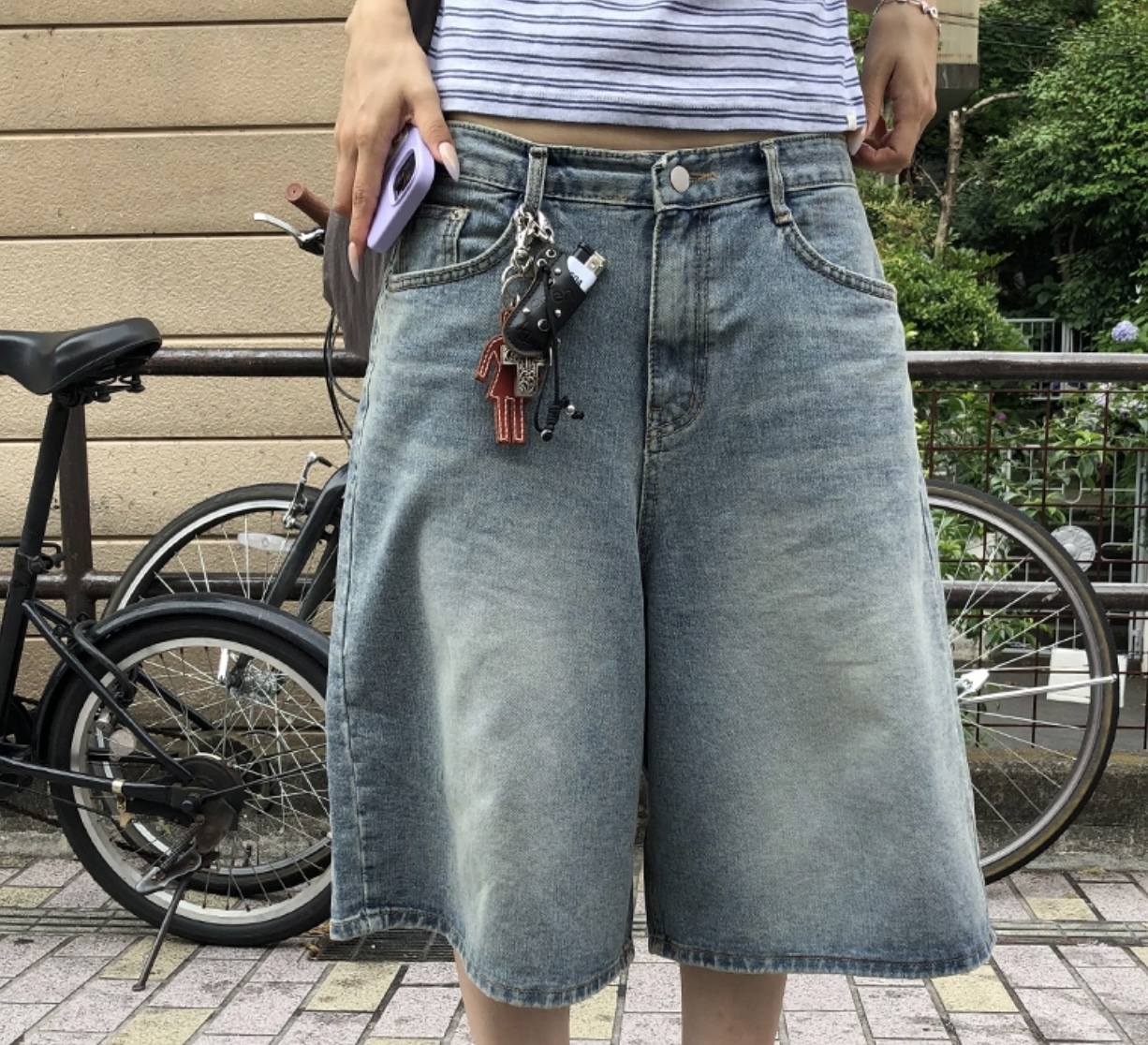 ビンテージウォッシュワイドハーフデニムパンツ | ファッション通販