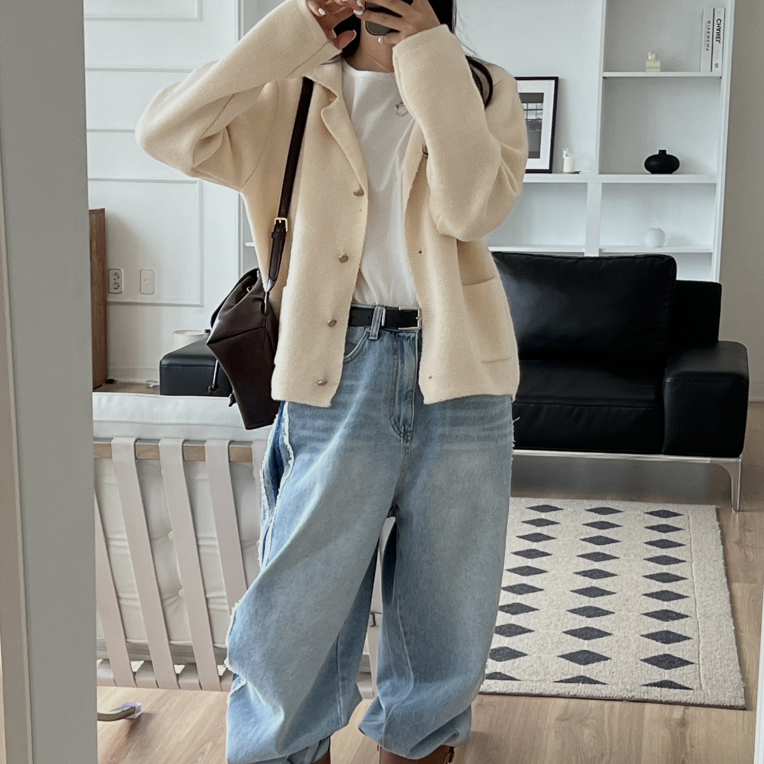 極美品❉ D-due ボウタイカーディガン 異素材ミックス バイカラー 2color) カラーオーバーサイズカーディガン | ファッション通販