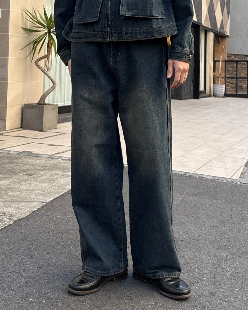 haeklowwaistwidedenimpantsローウエストデニム ヴィンテージウォッシングローウエストデニムパンツ