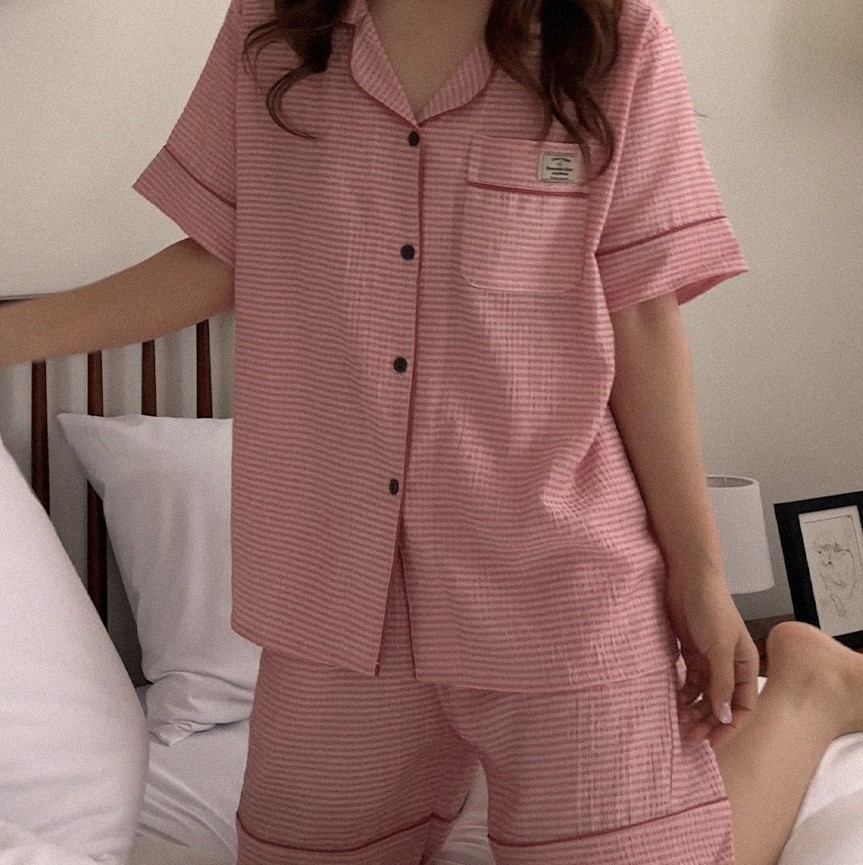 韓国人気 カップル チェックパジャマ セット 3color 2size 3color]プレーンチェック半袖夏パジャマカップルパジャマセット