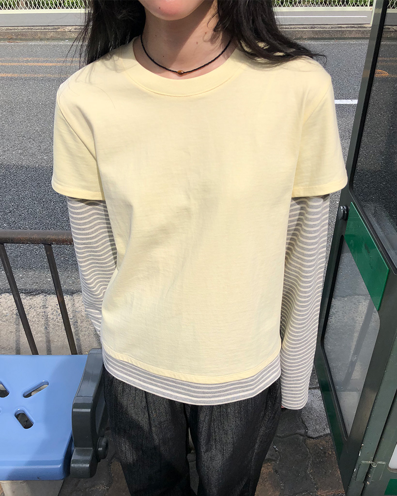 トップス OHESHIO layered stripe t-shirts OHESHIO X sep19] layered stripe t-shirt, light yellow