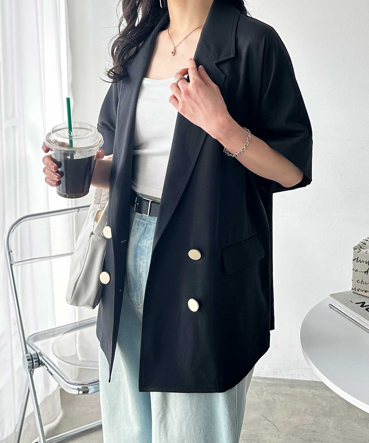 リネン調半袖ダブルジャケット | ファッション通販サイト NUGU