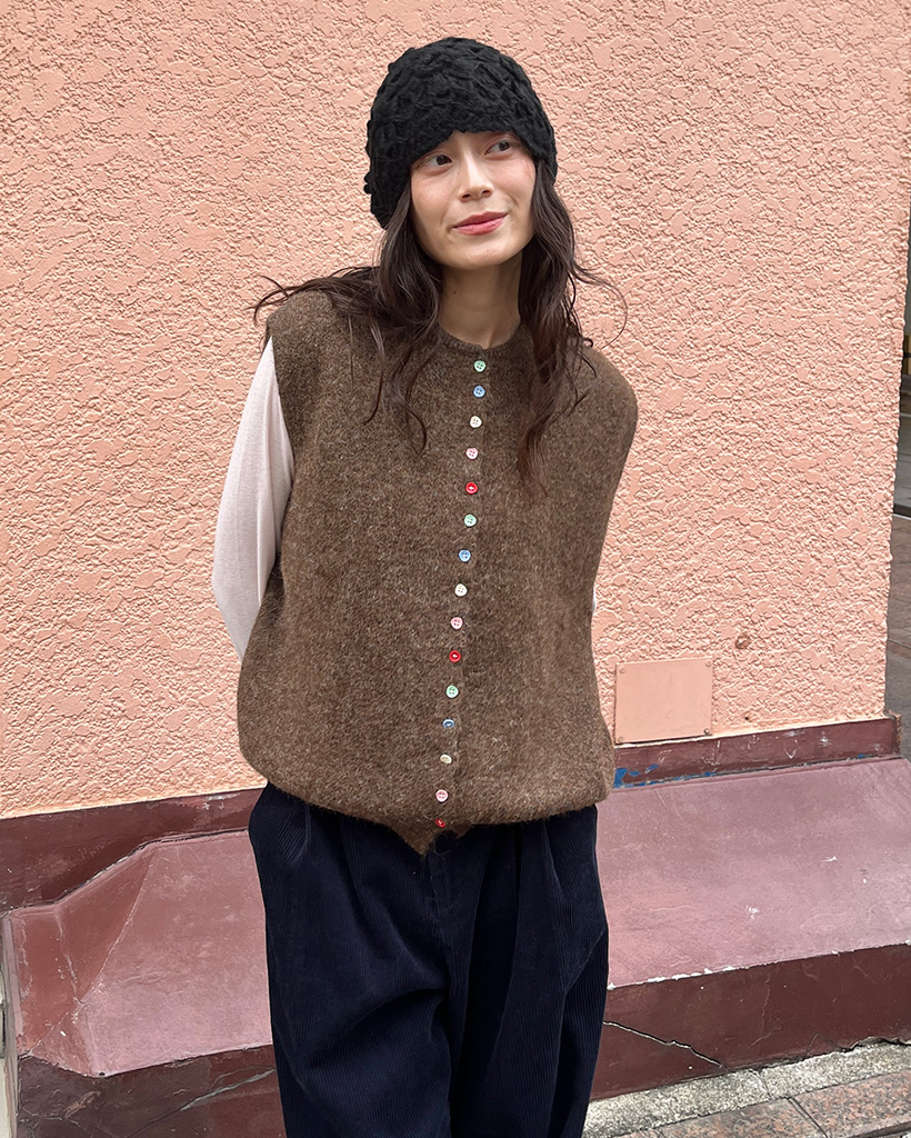 PAPER KNIT MULTIボタンCHIBIベスト ホワイト_FREE PAPER KNIT MULTI