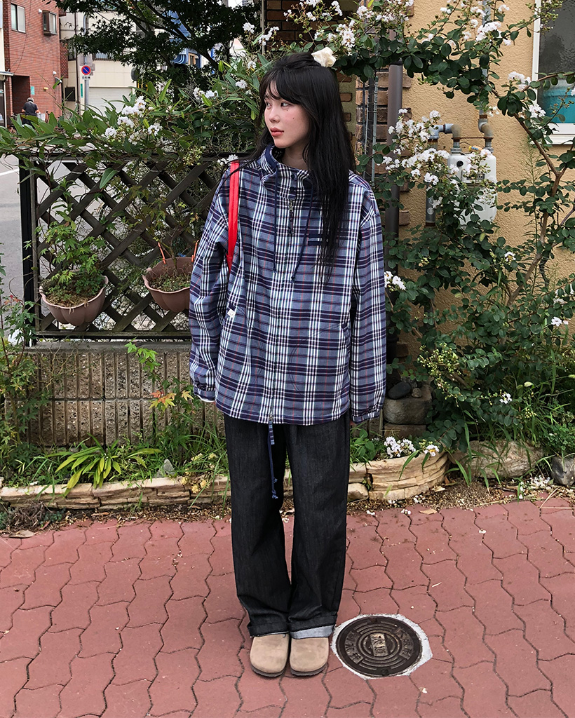 enof zip shirt ジップトップス OHESHIO X sep19] SHIRT HOODED ZIP-UP, PURPLE CHECK | ファッション